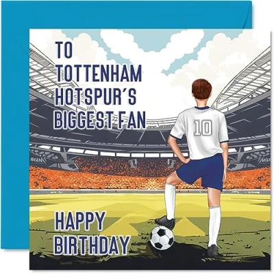 Image of Football Birthday Card for Tottenham Fans Biggest Fan Fun Happy Son Dad Brother Uncle Colleague Friend Cousin, 145mm x Footy Footie Bday Greeting Cards