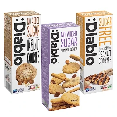Image of Diablo No Added Sugar Mixed Flavours Luxury Cookies Biscuits (Hazelnut, Almond, Peanuts)