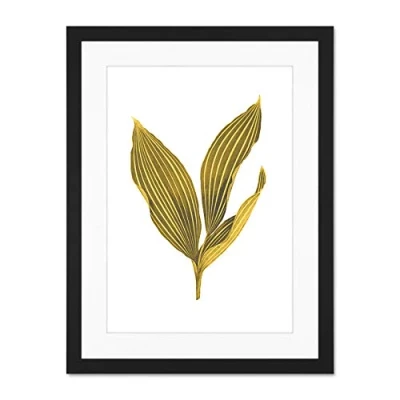 Image of Wee Blue Coo Botanics Gold And Grey Stripes Large Black Framed Art Print Wall Poster 18x24 inch