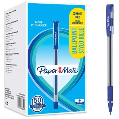 Image of Paper Mate Ballpoint Pens, Comfort Grip, Fine Point (0.7mm), Blue, 50 Count