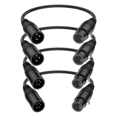 Image of J&amp;D XLR Cable, Male 3 Pin to Female 5 &amp; Audio 4 Pack DMX Lighting 30 cm