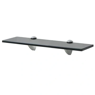 Image of vidaXL Black Floating Glass Wall Shelf Stylish Tempered Safety of 8mm thickness Easy to Assemble Modern Decorative for Living Room, Bathroom, Bedroom, Office 40x20 cm