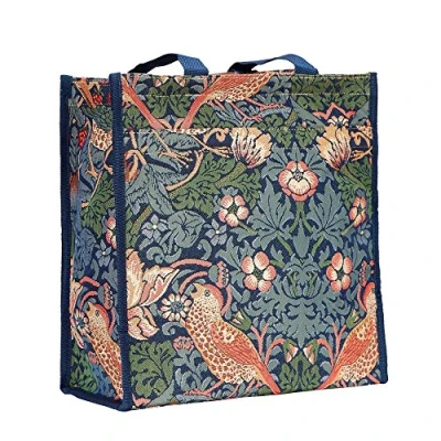 Image of :Signare Womens Fashion Tapestry Shopper Bag Shoulder in Strawberry Thief Blue Inspired by William Morris