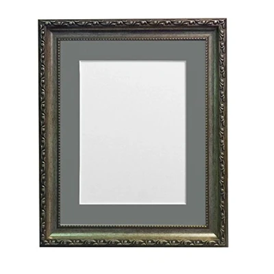 Image of FRAMES BY POST Shabby Chic Picture Photo Frame, Plastic, Silver with Dark Grey Mount, 12 x 10 Image Size 8 Inches