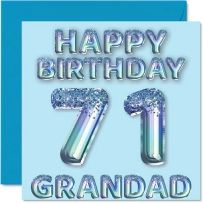 Image of 71st Birthday Card for Grandad Blue Glitter Party Balloons Happy Cards 71 Year Old from Grandson Granddaughter, 145mm x Bday Greeting Gift
