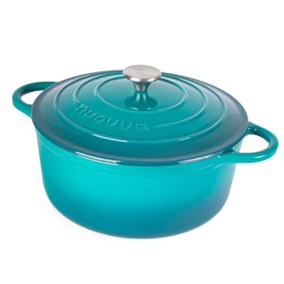 Image of Cast Iron Dutch Oven with Lid Non Stick Ovenproof Enamelled Casserole Pot Sturdy Cookware Teal, 6.4 Quart, 28cm by Nuovva