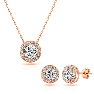 Image of Philip Jones Rose Gold Plated Halo Set Created with Zircondia® Crystals