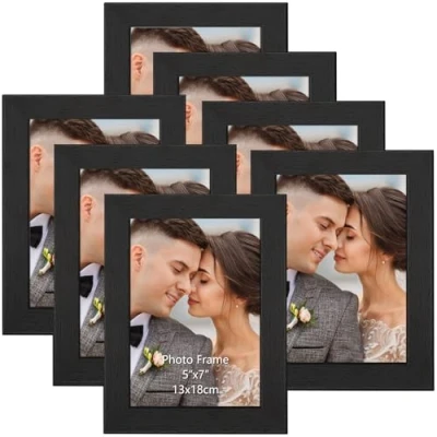 Image of PETAFLOP Picture Frames 5 by 7, Black 7x5 Photo Set for Wall Tabletop Horizontally or Vertically Display,7 Pack