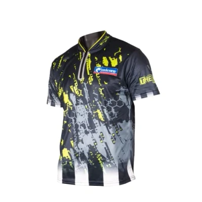 Image of Unicorn Darts Shirt Authentic Callan &#039;The Riot&#039; Rydz Breathable Polyester &amp; Non Stitch Zip Black Yellow XXXXL To fit chest 53 56 inches