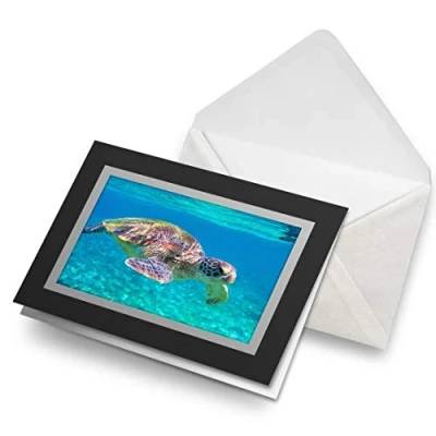 Image of Greeting Cards Black (Insert) Tropical Sea Turtle Ocean Wild Surf Blank Greetings Card Birthday Kids Party Boys Girls #24170