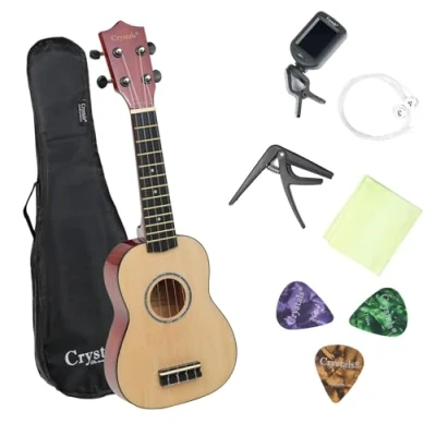 Image of Crystal 21&quot; Soprano Ukulele for Beginners with Gig Bag, Felt Pick &amp; Spare Strings Kids Adults Perfect Musical Instrument Learning Fun Natural
