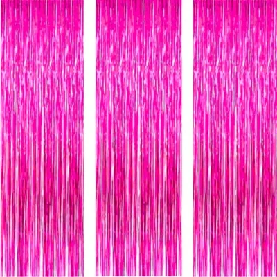 Image of AILEXI 3 Pack 3ft*8ft Metallic Tinsel Curtains Foil Fringe Shimmer Streamers Curtain Door Window Decoration for Party Supplies Rose Red