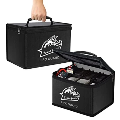 Image of YOWOO Lipo Safe Bag, Fireproof Explosionproof Battery Large Space Highly Sturdy Double Zipper Guard for Storage and Charging (10.63x6.69x6.69 inch)