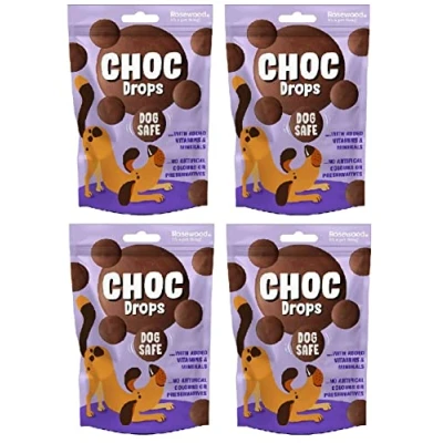 Image of 4 PACK ROSEWOOD CHOC DROPS DOG SAFE CHOCOLATE TREAT TRAINING BITE SIZE BUTTONS 200G