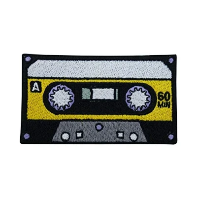 Image of Yellow 80s Cassette Iron on Patch Music Embroidery Patch, Vintage ironable Retro Patches, Old School Badges Finally Home