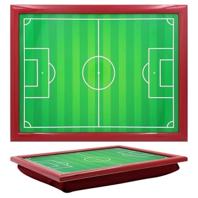 Image of Cushioned Lap Tray Football Pitch Design (Burgundy Frame)