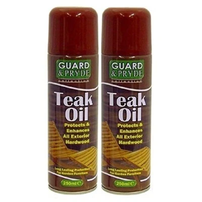 Image of 2 x Multi Purpose Teak Oil Exterior Hardwood Softwood Garden Furniture Spray Can Bottle 250ML PACK SET OF