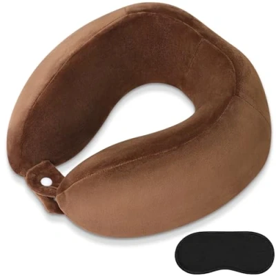 Image of FEUFOAM Neck Pillow Portable Memory Foam Travel Pillows with Velvet Cover Adjustable Support for Airplane Sleeping Cars Trains Offices Home Use