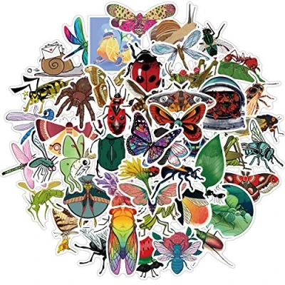 Image of 50Pcs Insects Bug Stickers Water Bottles Laptop Phone Skateboard Scrapbooking Journals Car Cute Animal Butterflies Vinyl Waterproof Aesthetic Pack for Teens Kids Adults Children Boys