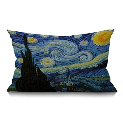 Image of BGBDEIA Van Gogh Cushion Cover 30 x 50 cm Classic Arts Starry Night Farmhouse Sky Moon Rectangle Pillow Cases Home Decorative Cotton Linen Throw for Bed Sofa 12x20 Inch