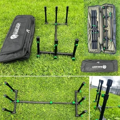 Image of LFS Black GRAND Aluminium Rod Pod Screws Fully Adjustable Carp Fishing (Green Screw)
