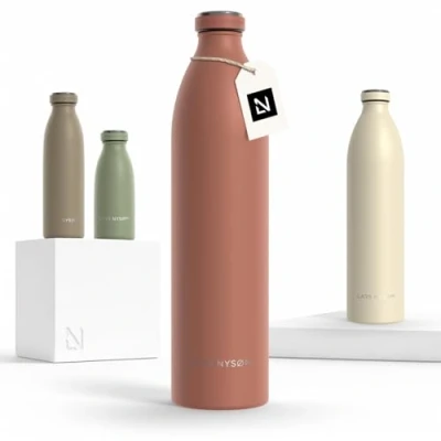 Image of LARS NYSØM Stainless Steel Insulated XL Water Bottle 12oz 17oz 25oz 34oz 51oz Thermo Flask for Hot and Cold Beverages Leakproof Drinking (Brick Red, 1500ml)