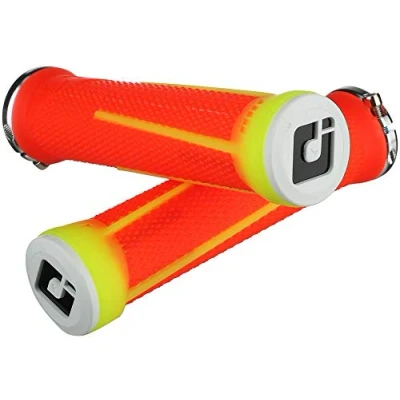 Image of Odi AG 1 Aaron Gwin Grip Flo Orange/Flo Yellow/Single Locking Lock On Clamp Handle Bar Part Mountain Biking Bike MTB Riding Ride Trail Enduro Downhill Hand Comfort Handlebar Rubber Accessories