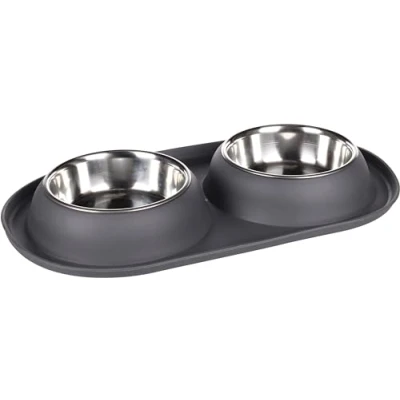 Image of Flamingo Grafa Duo Dog Bowl 2 x 500 ml Stainless Steel Non Slip Removable Dishwasher Safe Bowls 14 cm 4 11