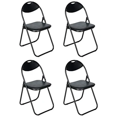 Image of Nyxi Set of 4 X Folding Chair Padded, Paris Faux Leather, Home Office Dining (4 Chairs, Black)
