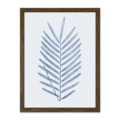 Image of Wee Blue Coo Botanics Cobalt Fern Diversifolium Large Brown Framed Art Print Wall Poster 18x24 inch