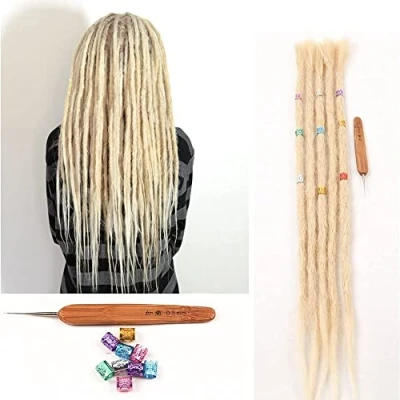 Image of Dsoar 100% Human Hair Dreadlock Extensions 20 Inch 5 Strands/Pack Handmade Crochet Dreadlocks Extension For Women/Men (Blonde Color)