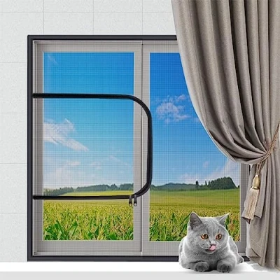 Image of Custom Size Cat Safety Net Cats Window protection for Cats, Fly Screen Mosquito Net, Self Adhesive Mesh with Zipper, Balcony Mesh,Custom Size,Custom Position