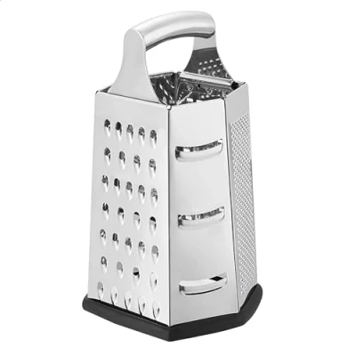 Image of Amazon Basics Stainless Steel Heav Duty Hexagonal Cheese Grater, 6 Sided Box Grater with Non Slip Base, 22.9 cm, Black(Previously AmazonCommercial brand)