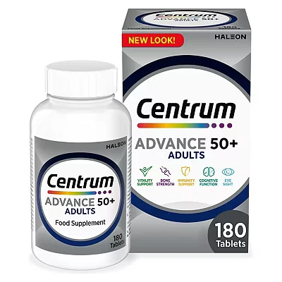 Image of Centrum Advance 50+ Multivitamin Tablets for Men and Women, 180 Vitamins with 24 Essential Nutrients Vitamin C, D Zinc(Packaging Tablet colour may vary slightly)