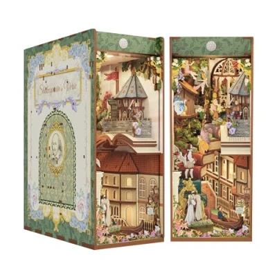 Image of Tonecheer x British Library DIY Book Nook Kit, Shakespeare 3D Wooden Puzzle for Adults, Miniature House Kit Booknook Bookshelf Insert Decor with LED Lights Craft Gifts (Shakespeare&#039;s Verse)