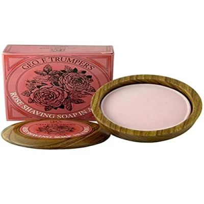 Image of Geo F Trumper Wooden Shaving Bowl with Rose Soap Refill