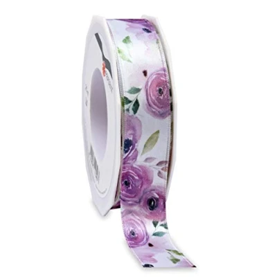 Image of Präsent Cornwall Printed Satin Ribbon Syringa 25 mm Width, 20 m Length