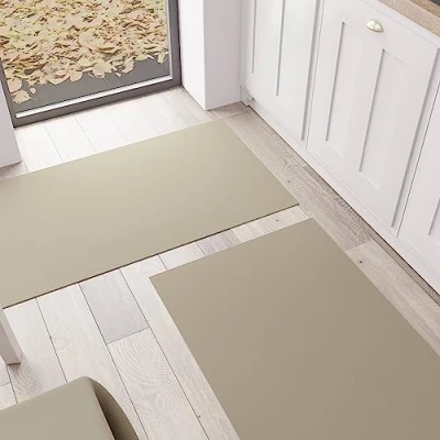 Image of PETTI Artigiani Italiani Kitchen Rug, Washable Non Slip Runner, Plain Colour, 52 x 80 cm, Taupe, 100% Made in Italy