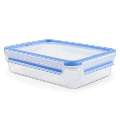 Image of Tefal K3021412 MasterSeal Fresh Box, Plastic Food Storage Container, Keeps Fresher for Longer and 100 Percent Leakproof, 1.2 Litre, Clear/Blue