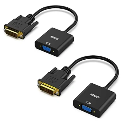 Image of BENFEI Active DVI D to VGA Adapter, 2 Packs 24+1 Male Female Adapter