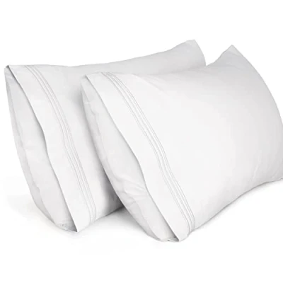 Image of Lirex Pillow Cases (2 Pack), 1800 Thread Count Embroidered Queen Size Soft Brushed Microfiber Pillowcases, Machine Washable Wrinkle Free Breathable, White, (50x75 cm)