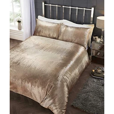 Image of Rapport Crushed Velvet Sequin Duvet Cover Bed Set, Polycotton, King,Gold
