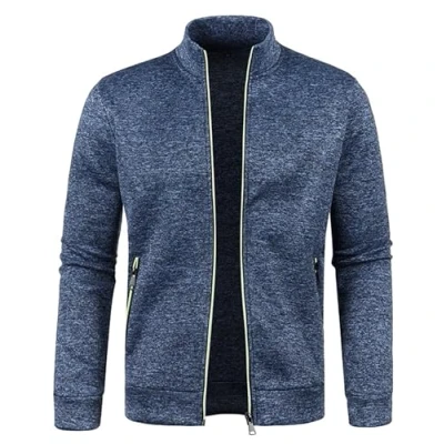 Image of CAZOY Mens Lightweight Full Zipper Coat Jacket Open Front Stand Collar Cardigan Sweater Jumper with Pockets Men Long Sleeve Zip Up Sweatshirt Pullover Tops for Gym Fitness Navy UK Size 8
