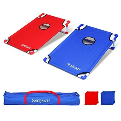 Image of GoSports Portable PVC Framed Cornhole Game Set with 8 Bean Bags &amp; Travel Carrying Case, Red; Blue
