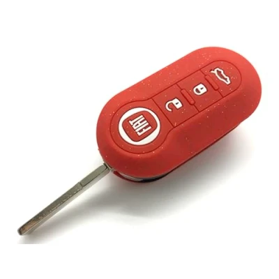 Image of Generic Nordecco Silicone Glitter Star Glaze Key Cover Fits Fiat 500C 500 500L Abarth Grande Punto Brava Panda Stilo Linea 3 Button (Glitter Red)