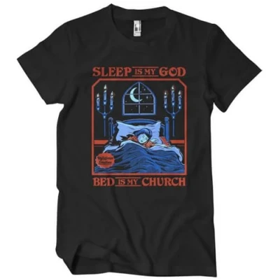 Image of Steven Rhodes Officially Licensed Sleep is My God Bed Church Mens T Shirt (Black), Large
