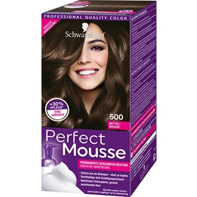 Image of Schwarzkopf Perfect Mousse Permanent Foam Colour 500 Medium Brown Level 3 Pack of x 93 ml