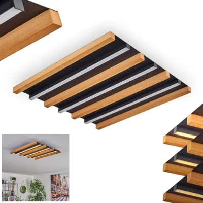 Image of hofstein LED Ceiling Light Favorina, dimmable Made of Metal/Wood/Plastic in Black/Natural/White, 22 watts, 2450 lumens, 3000 Kelvin, Length 46 cm, via Switch