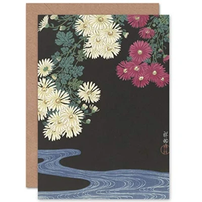 Image of Artery8 Ohara Koson Chrysanthemums Running Water Japanese Fine Art Greeting Card Plus Envelope Blank Inside