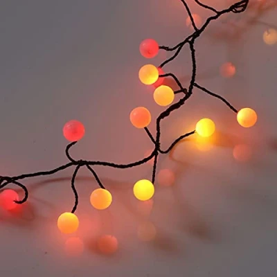 Image of Qbis Premium LED Cluster Lights. Christmas Garland Fairy Red, Orange and Yellow. These Berry Lights are Perfect as Halloween (240 Sunset (Black Wire))
